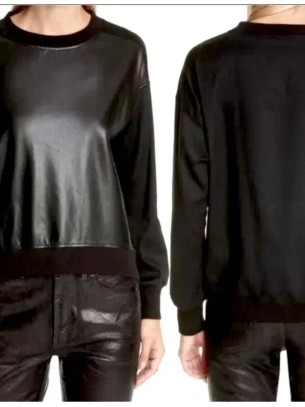 Alice + Olivia Black Faux Leather Front Pullover